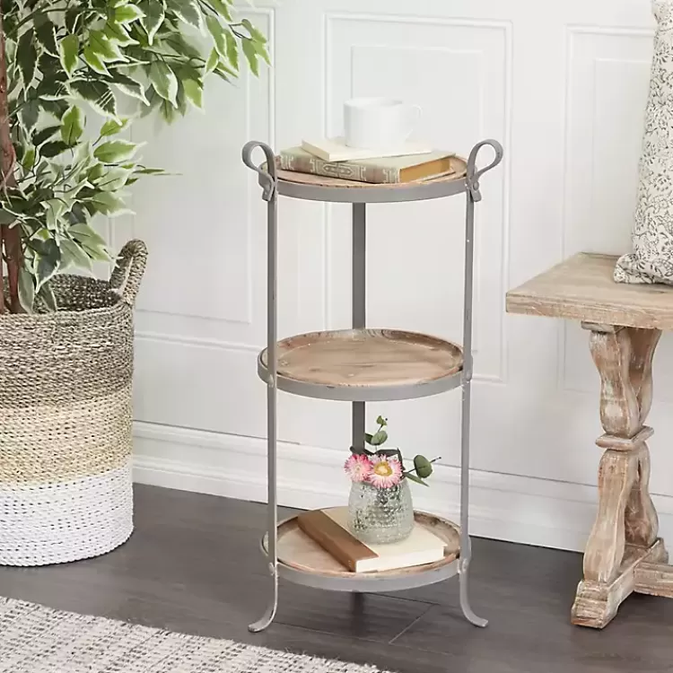 Brown Wood and Metal 3-Tier Side Table>Kirklands Home Clearance