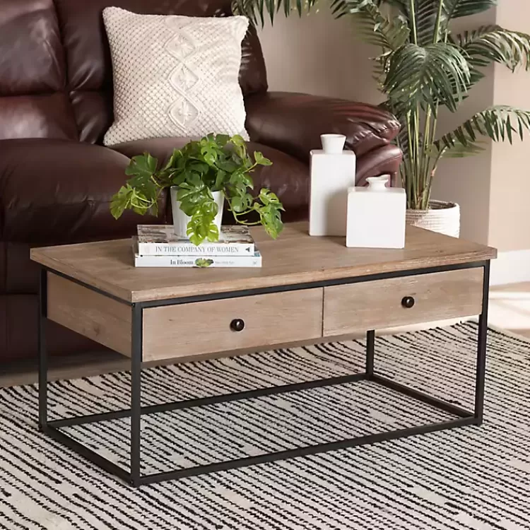 brown_wood_and_metal_drawer_coffee_table_7.webp Wood and Metal 2-Drawer Coffee Table>Kirklands Home Cheap