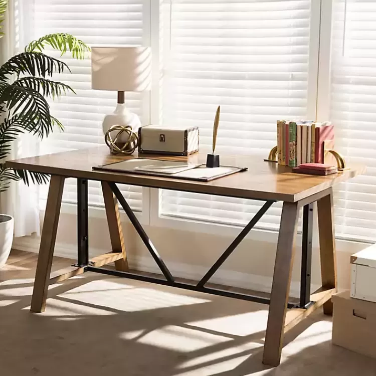 brown_wood_and_metal_linear_base_desk_6.webp Brown Wood and Metal Linear Base Desk>Kirklands Home Clearance