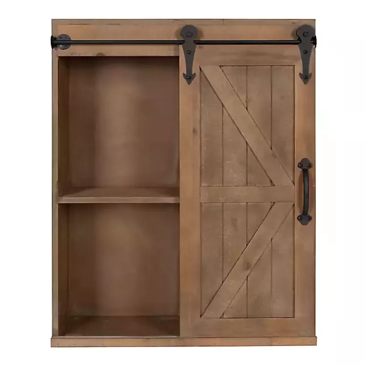 brown_wood_barn_door_shelf_wall_cabinet_5.webp Wood Barn Door 5-Shelf Wall Cabinet>Kirklands Home Fashion