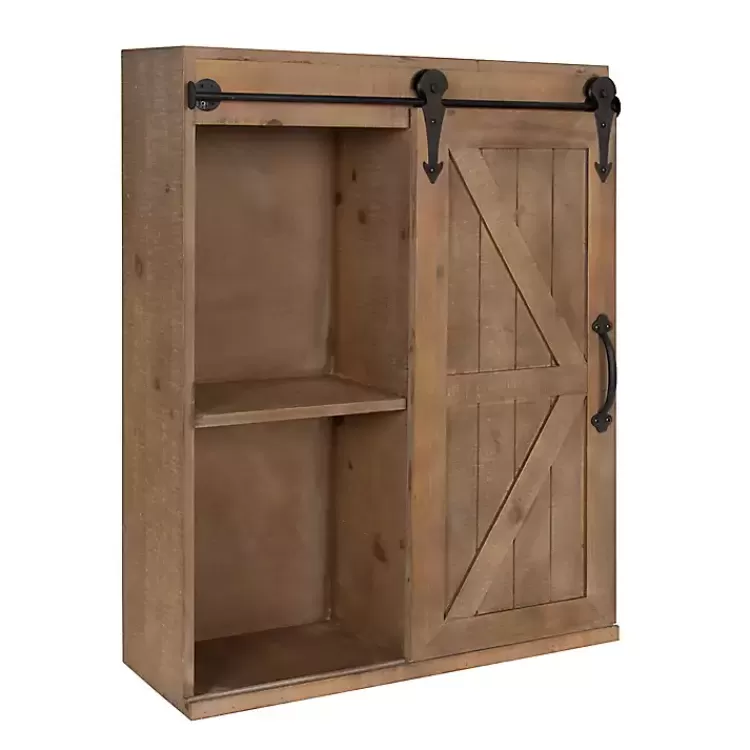 brown_wood_barn_door_shelf_wall_cabinet_6.webp Wood Barn Door 5-Shelf Wall Cabinet>Kirklands Home Fashion