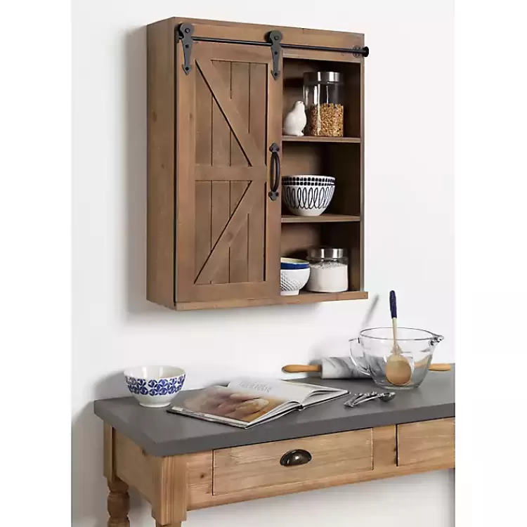 brown_wood_barn_door_shelf_wall_cabinet_7.webp Wood Barn Door 5-Shelf Wall Cabinet>Kirklands Home Fashion