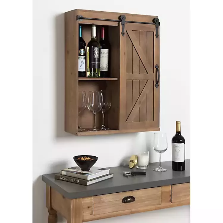 brown_wood_barn_door_shelf_wall_cabinet_8.webp Wood Barn Door 5-Shelf Wall Cabinet>Kirklands Home Fashion