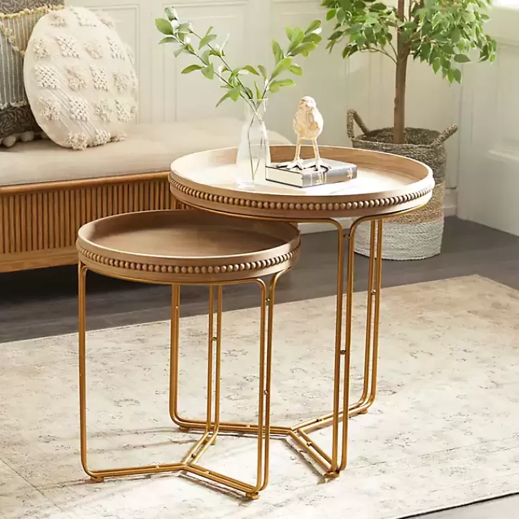 Wood Beaded Nesting Side Tables, Set of 2>Kirklands Home Online