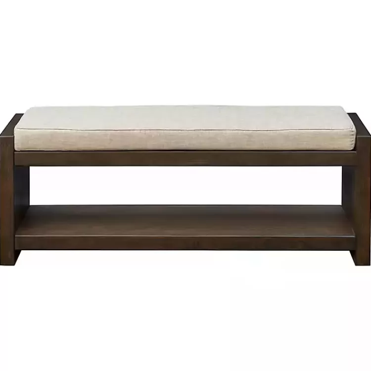 brown_wood_bench_with_cushion_2.webp Wood Bench with Cushion>Kirklands Home Best Sale