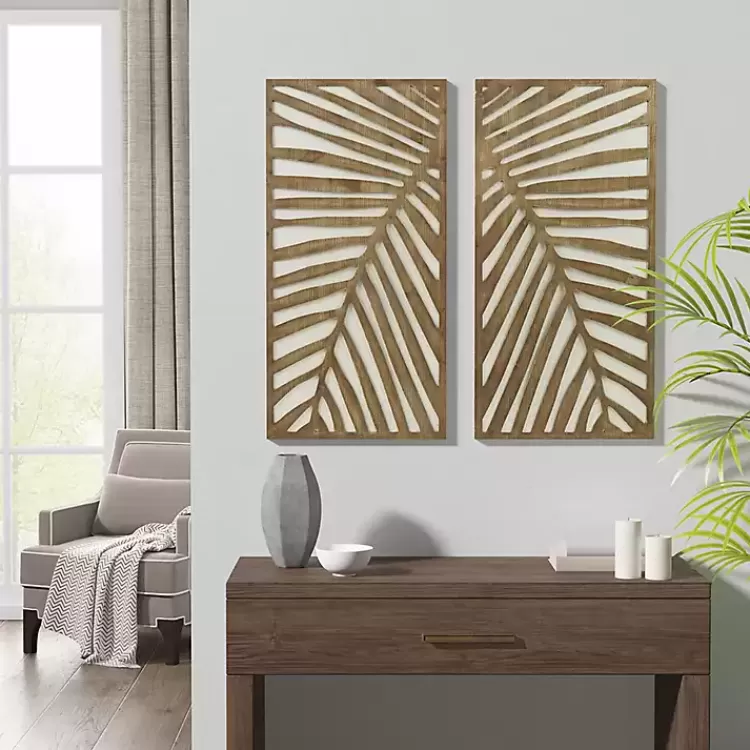Brown Wood Birch Palms Wall Plaques, Set of 2>Kirklands Home Shop