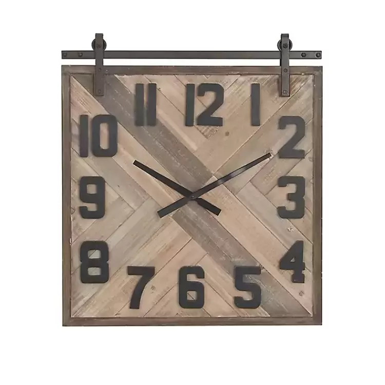 Brown Wood Black Metal Accent Square Wall Clock>Kirklands Home Online
