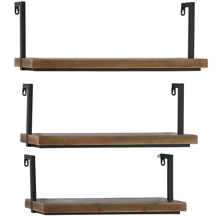 Brown Wood Black Metal Frame 3-pc. Wall Shelves>Kirklands Home Best