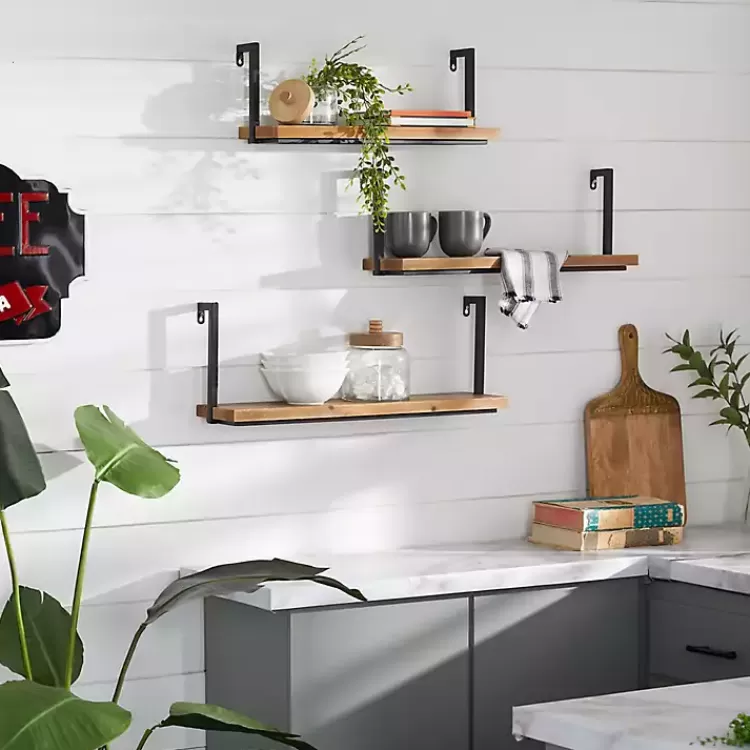 Brown Wood Black Metal Frame 3-pc. Wall Shelves>Kirklands Home Best