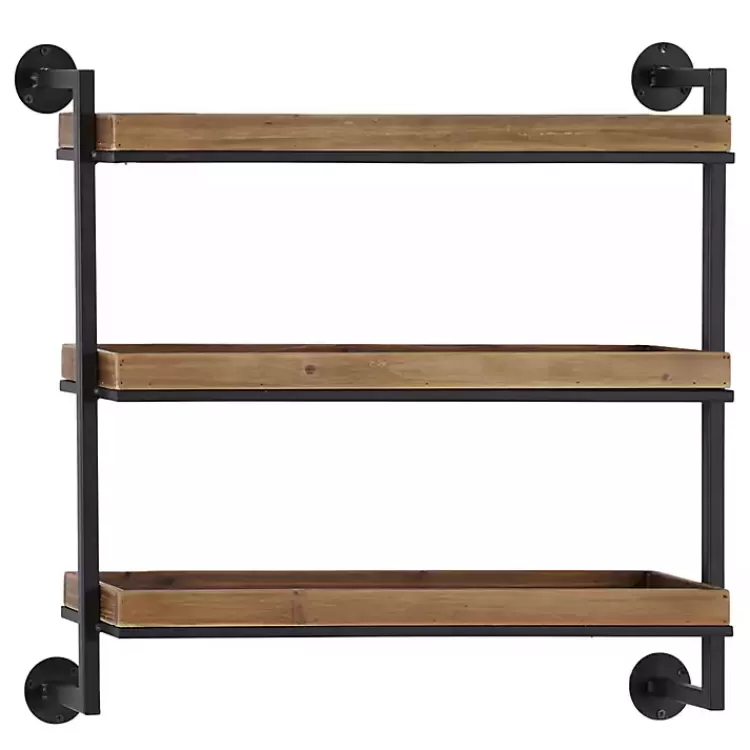Brown Wood Black Metal Pipe Frame Wall Shelf>Kirklands Home Cheap