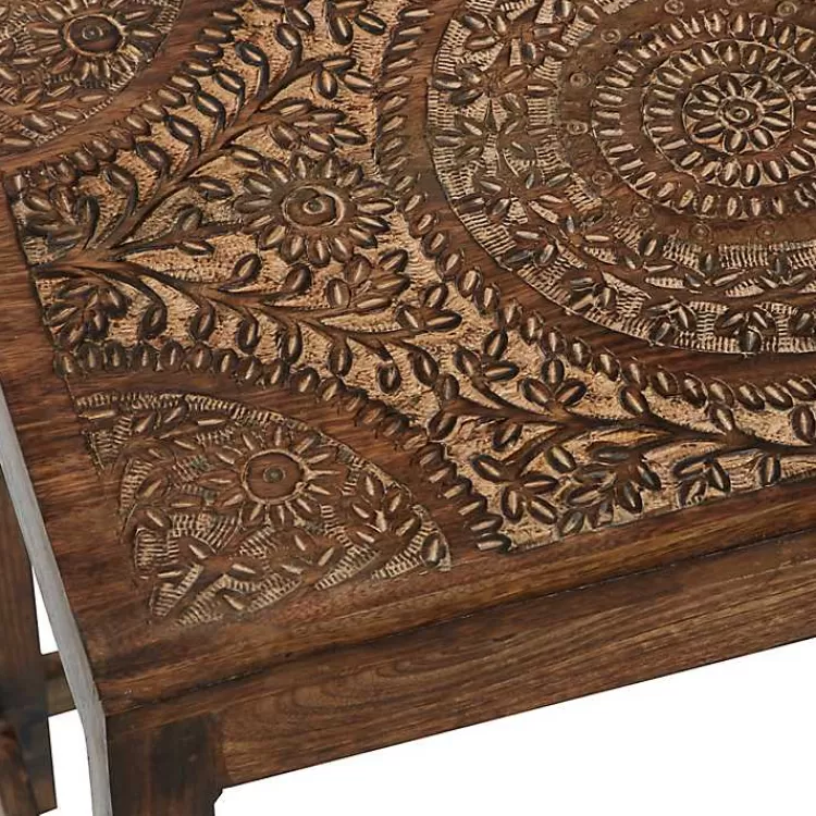 brown_wood_carved_floral_nesting_tables_set_of__2.webp Wood Carved Floral Nesting Tables, Set of 2>Kirklands Home Hot