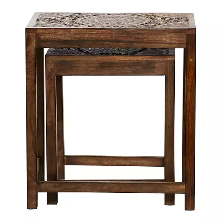 brown_wood_carved_floral_nesting_tables_set_of__5.webp Wood Carved Floral Nesting Tables, Set of 2>Kirklands Home Hot