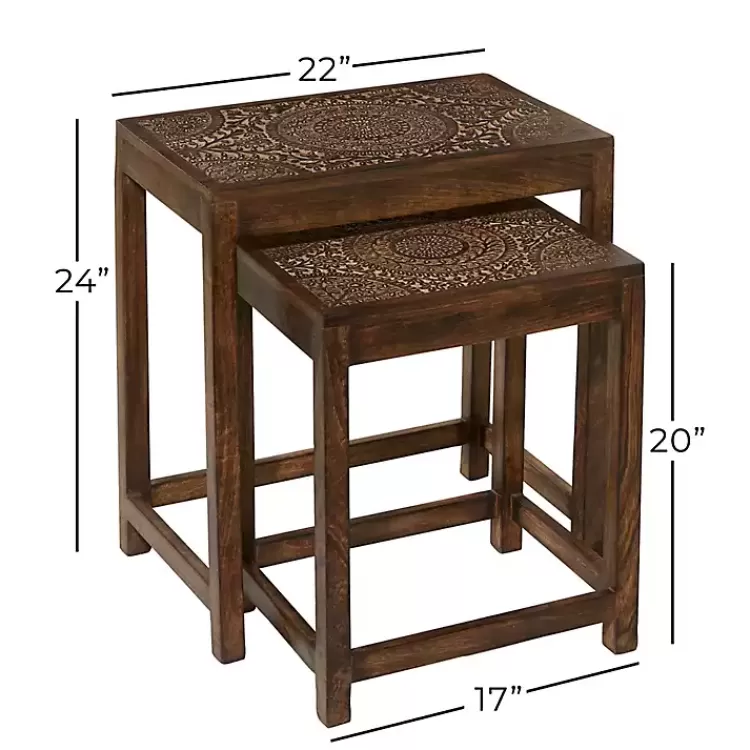 brown_wood_carved_floral_nesting_tables_set_of__6.webp Wood Carved Floral Nesting Tables, Set of 2>Kirklands Home Hot