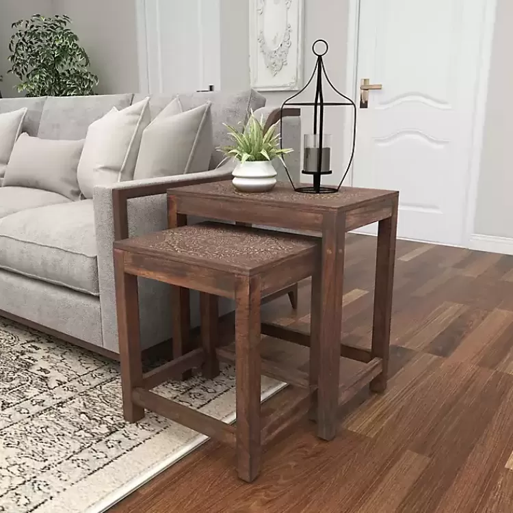 brown_wood_carved_floral_nesting_tables_set_of__8.webp Wood Carved Floral Nesting Tables, Set of 2>Kirklands Home Hot