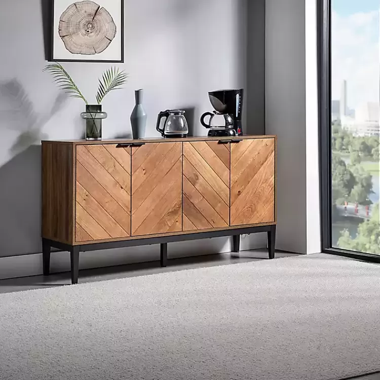 Wood Chevron 4-Door Sideboard>Kirklands Home Clearance