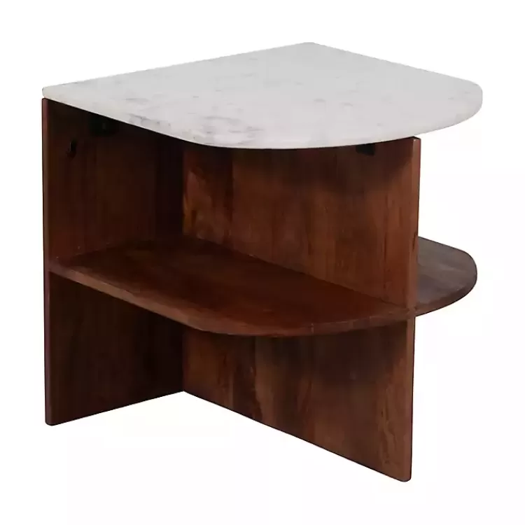 Brown Wood Half Round Marble Accent Table>Kirklands Home New