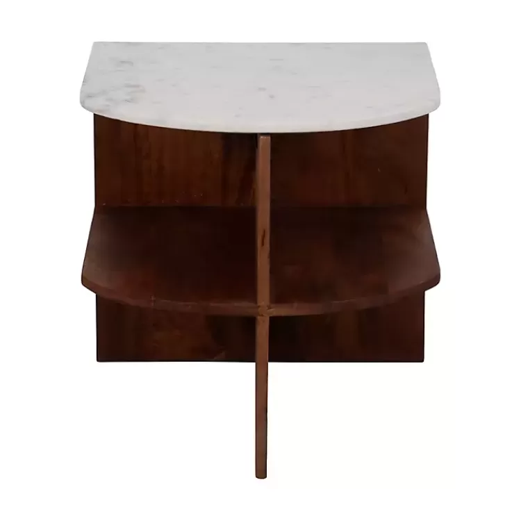 Brown Wood Half Round Marble Accent Table>Kirklands Home New
