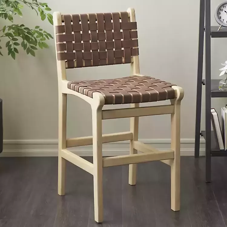Woven Leather Wooden Counter Stool>Kirklands Home New