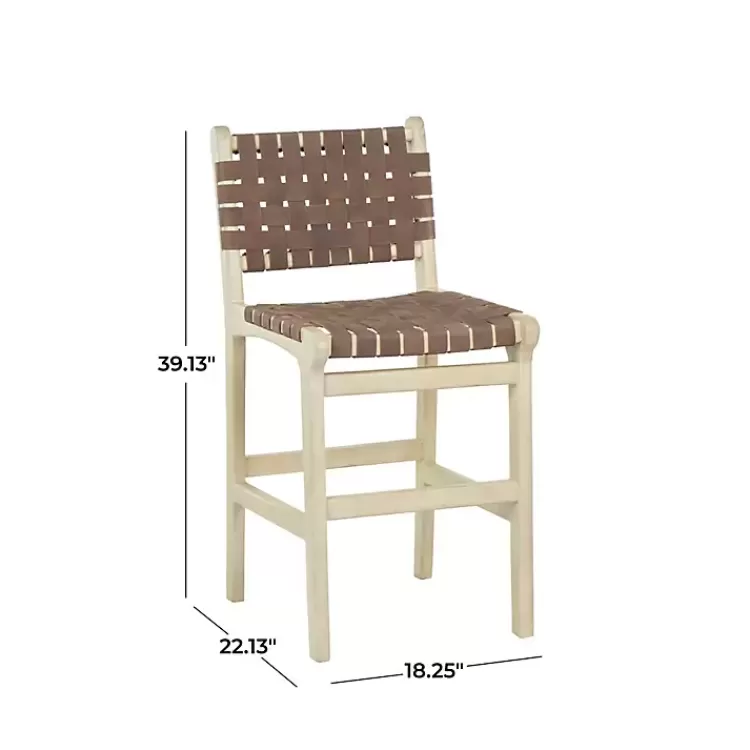 brown_woven_leather_wooden_counter_stool_7.webp Woven Leather Wooden Counter Stool>Kirklands Home New