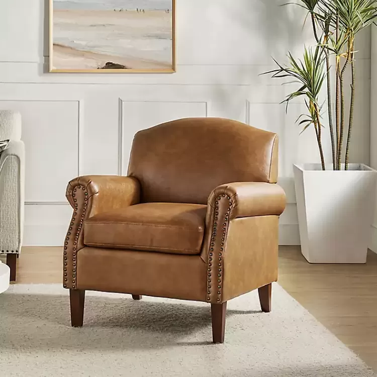 Camel Faux Leather Nailhead Taylor Armchair>Kirklands Home Best