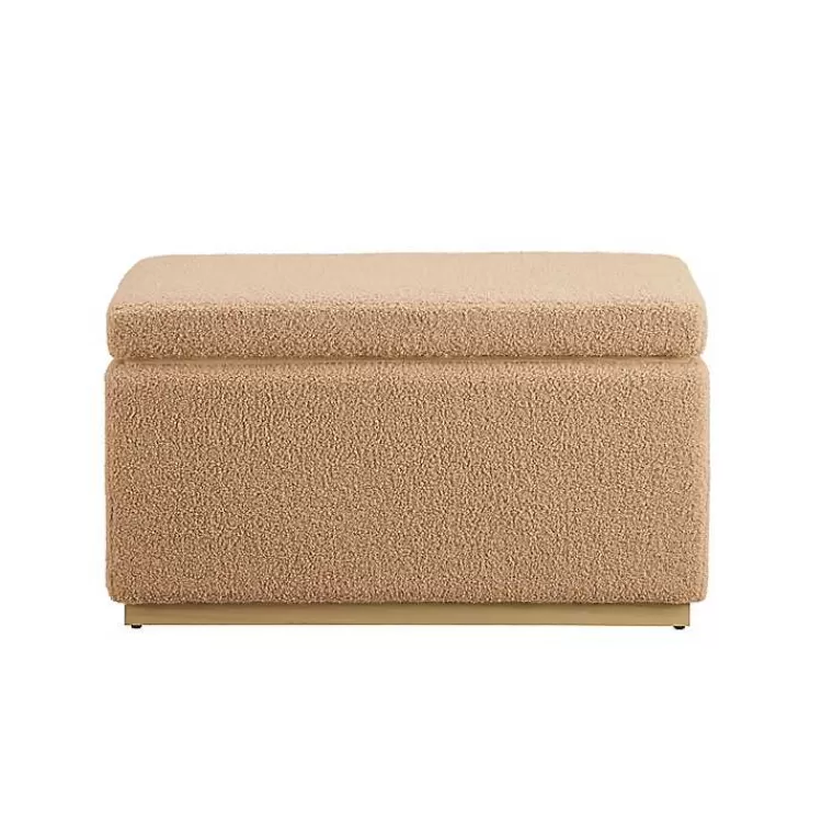 Camel Sherpa & Pine Recgle Storage Ottoman>Kirklands Home Fashion