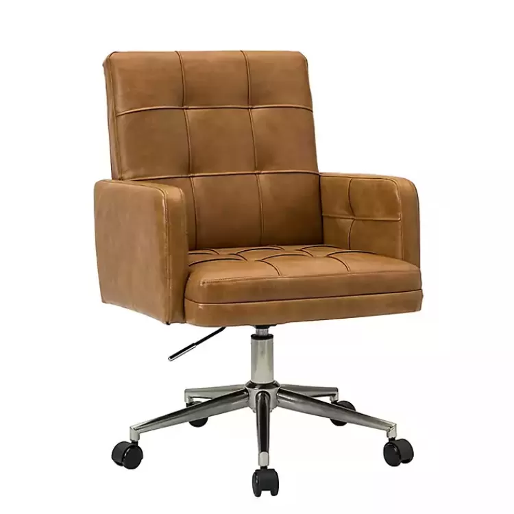 Camel Tufted Faux Leather Swivel Office Chair>Kirklands Home Store