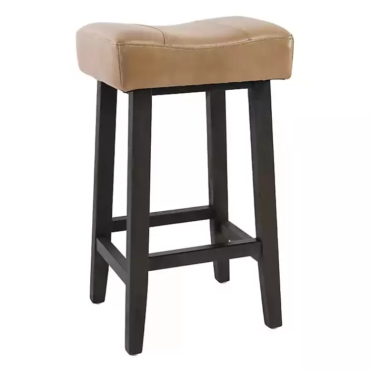 Camel Wood and Leather Backless Stool>Kirklands Home Fashion
