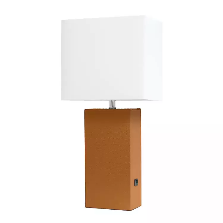 Caramel Faux Leather Charging Table Lamp>Kirklands Home Best