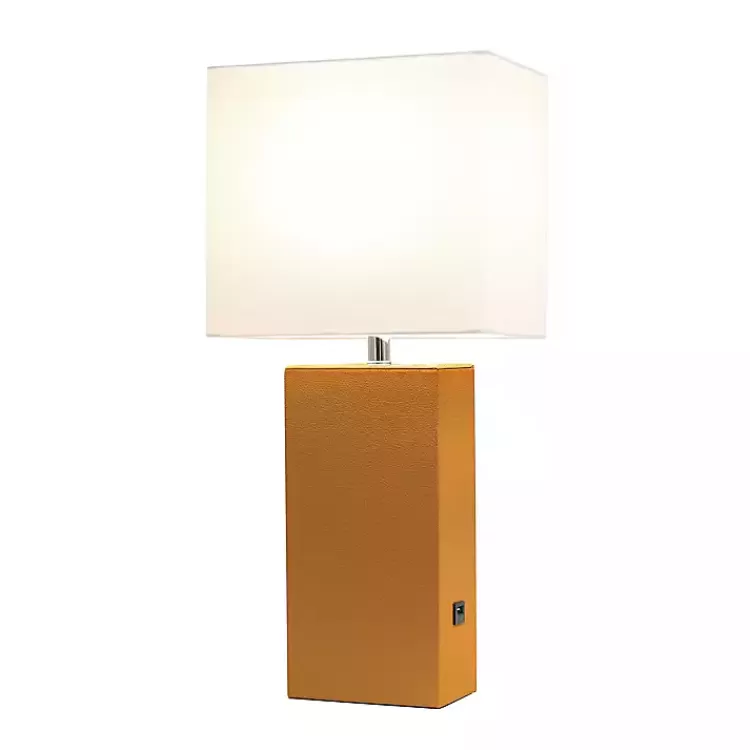 Caramel Faux Leather Charging Table Lamp>Kirklands Home Best