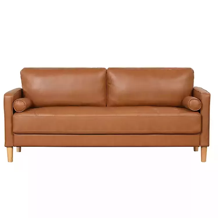 Caramel Faux Leather Chelsea Sofa>Kirklands Home Clearance
