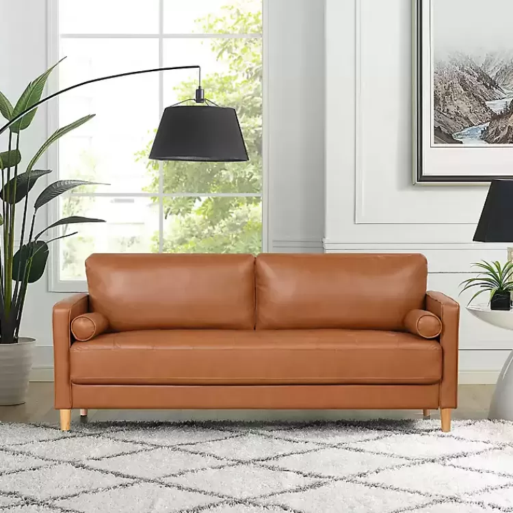 Caramel Faux Leather Chelsea Sofa>Kirklands Home Clearance