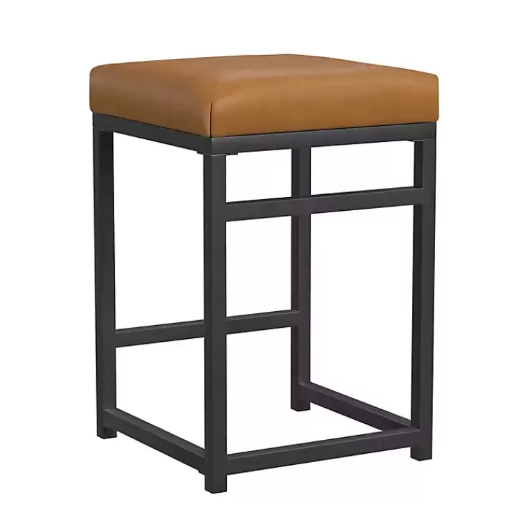 Caramel Faux Leather Upholstered Counter Stool>Kirklands Home Clearance