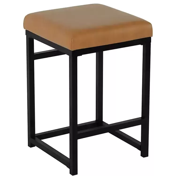 Caramel Faux Leather Upholstered Counter Stool>Kirklands Home Clearance