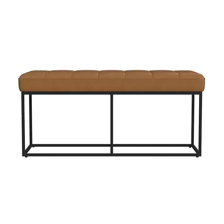 Caramel Faux Leather Upholstered Metal Frame Bench>Kirklands Home Cheap