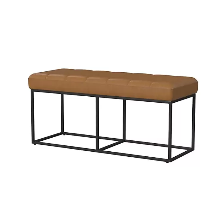 Caramel Faux Leather Upholstered Metal Frame Bench>Kirklands Home Cheap