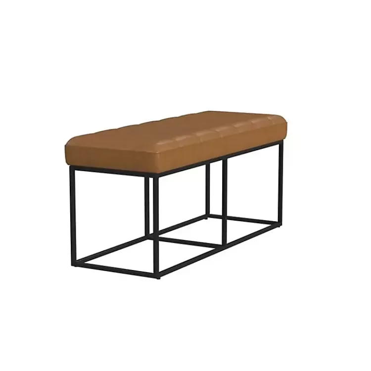 caramel_faux_leather_upholstered_metal_frame_bench_2.webp Caramel Faux Leather Upholstered Metal Frame Bench>Kirklands Home Cheap