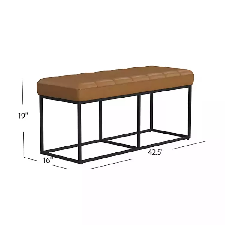 caramel_faux_leather_upholstered_metal_frame_bench_3.webp Caramel Faux Leather Upholstered Metal Frame Bench>Kirklands Home Cheap