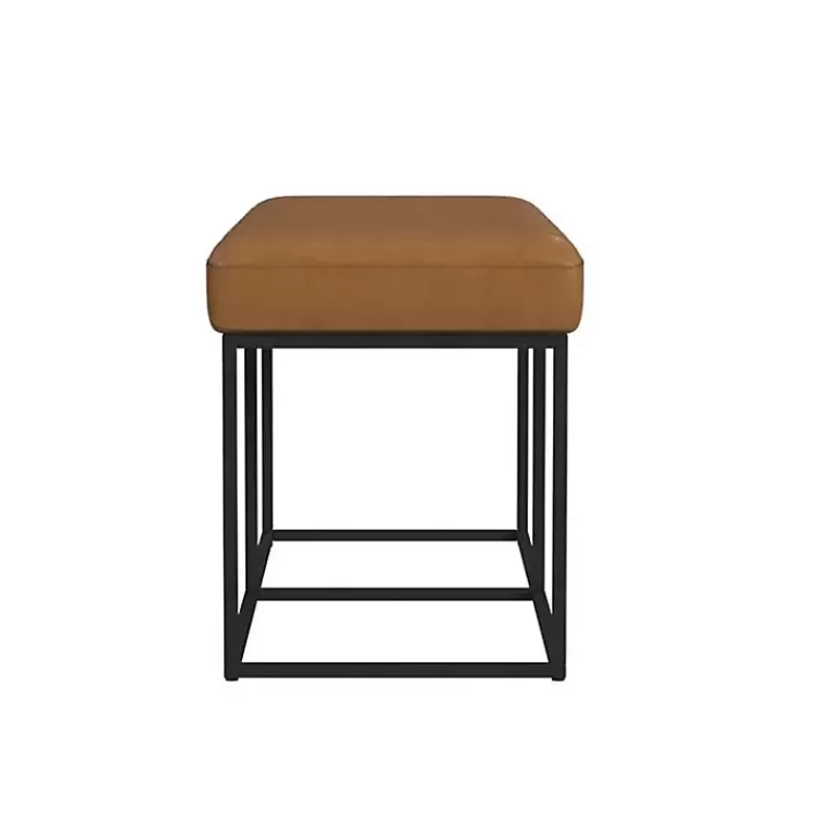 caramel_faux_leather_upholstered_metal_frame_bench_4.webp Caramel Faux Leather Upholstered Metal Frame Bench>Kirklands Home Cheap
