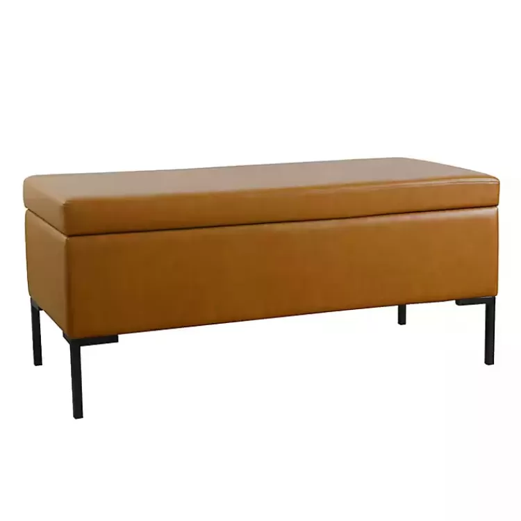 Caramel Vegan Leather Storage Bench>Kirklands Home Store