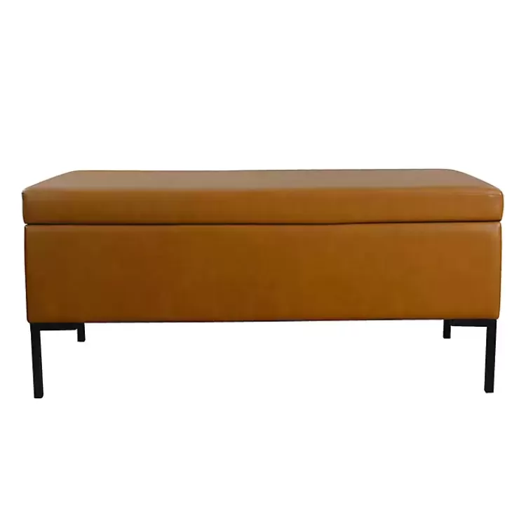 Caramel Vegan Leather Storage Bench>Kirklands Home Store