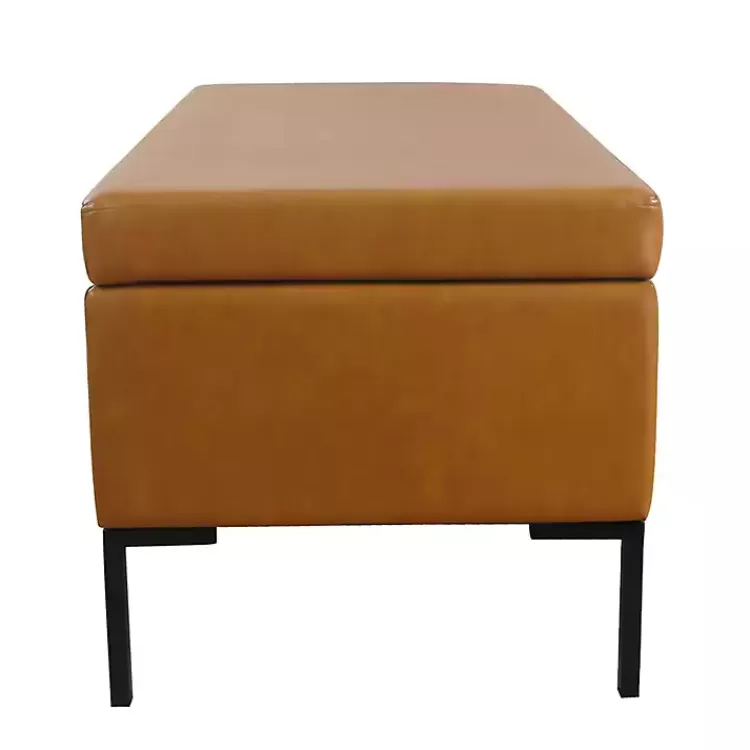 caramel_vegan_leather_storage_bench_2.webp Caramel Vegan Leather Storage Bench>Kirklands Home Store