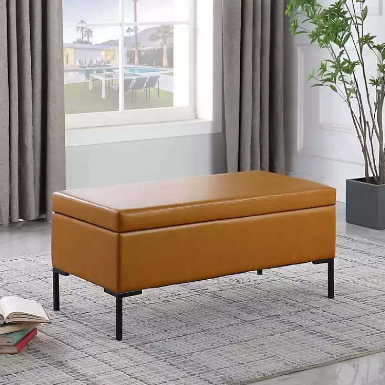 caramel_vegan_leather_storage_bench_6.webp Caramel Vegan Leather Storage Bench>Kirklands Home Store