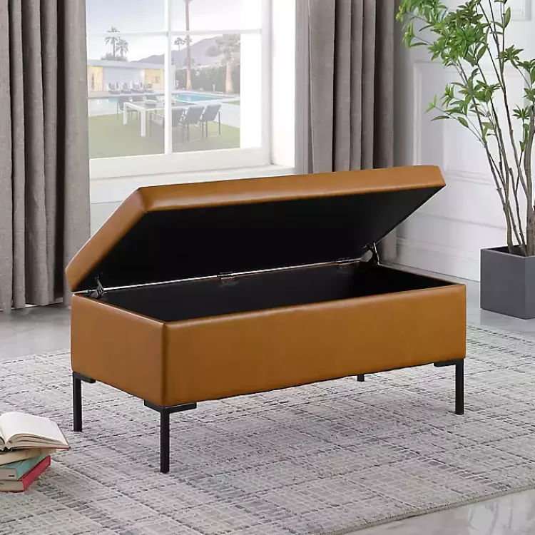 caramel_vegan_leather_storage_bench_7.webp Caramel Vegan Leather Storage Bench>Kirklands Home Store