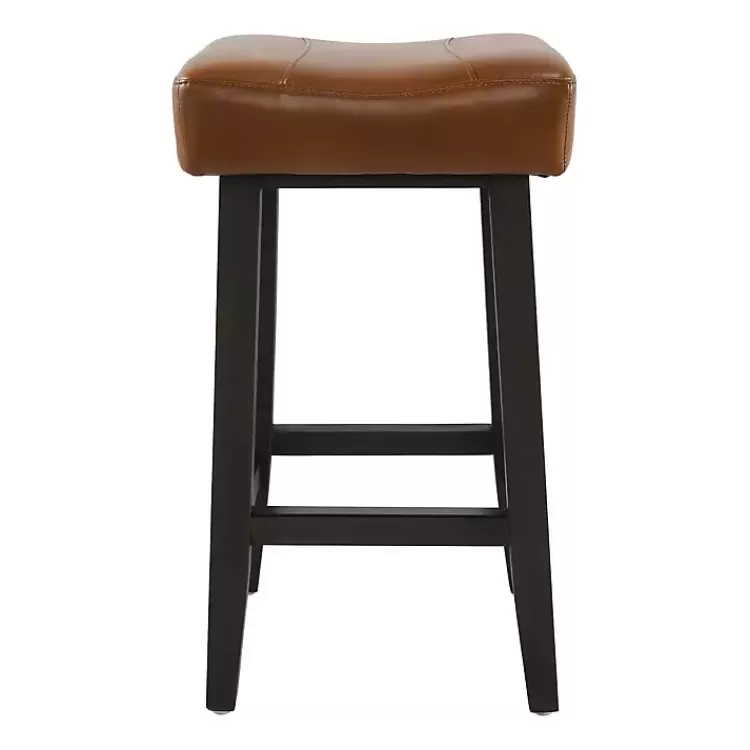 caramel_wood_and_faux_leather_backless_stool_2.webp Caramel Wood and Faux Leather Backless Stool>Kirklands Home Outlet
