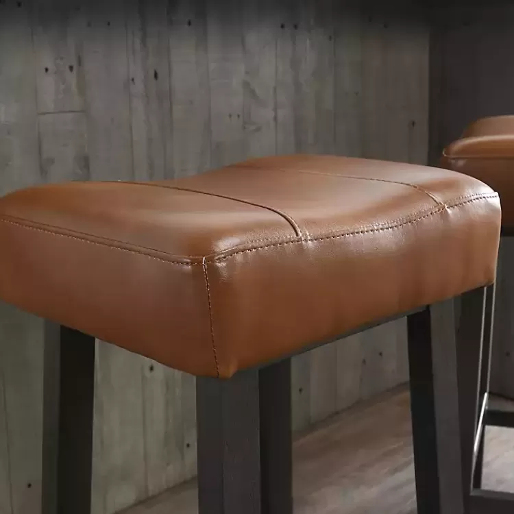 caramel_wood_and_faux_leather_backless_stool_4.webp Caramel Wood and Faux Leather Backless Stool>Kirklands Home Outlet