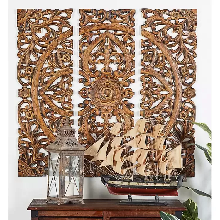 Carved Mahogany 3-pc. Triptych Wall Panels>Kirklands Home Store