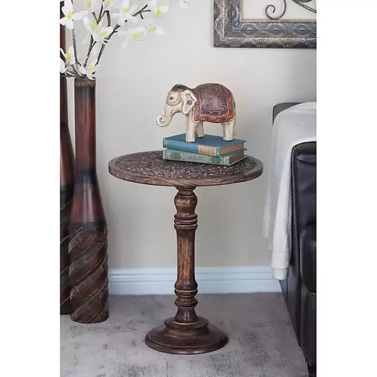 Carved Mandala Mango Wood Accent Table>Kirklands Home Clearance