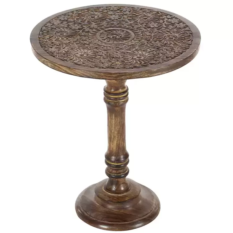 Carved Mandala Mango Wood Accent Table>Kirklands Home Clearance