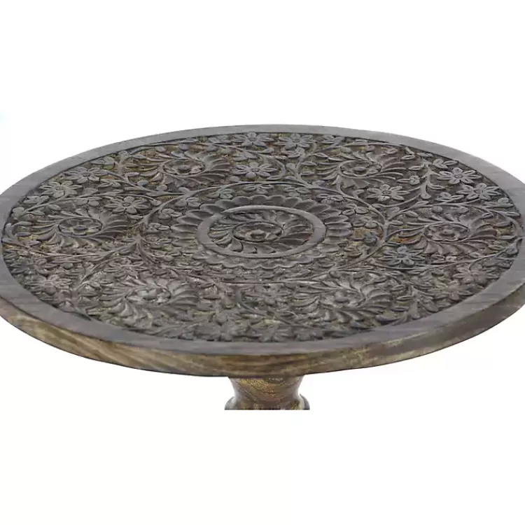 carved_mandala_mango_wood_accent_table_2.webp Carved Mandala Mango Wood Accent Table>Kirklands Home Clearance
