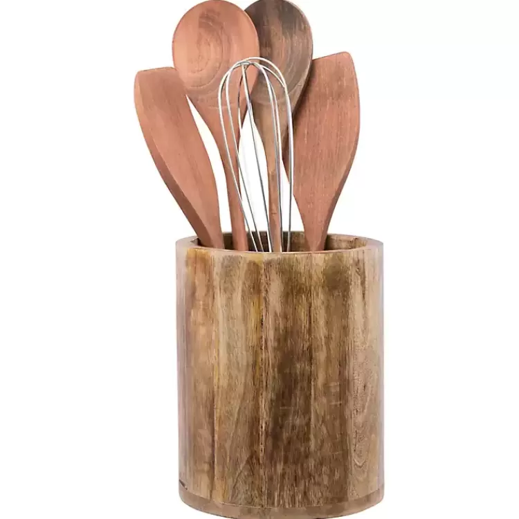 Carved Mango Wood Utensil Crock>Kirklands Home Cheap